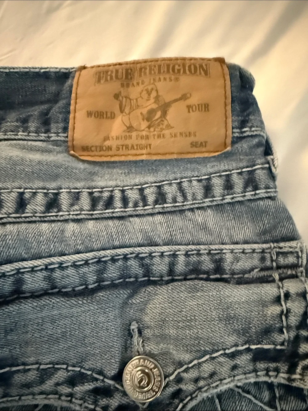 True Religion Men's Light Blue Distressed Straight Jeans